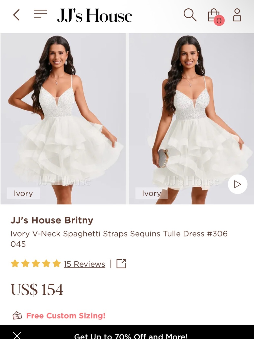 JJ's House Ivory Sequin Tulle Mini Dress with Crystal Bodice